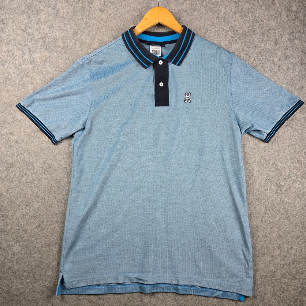 Psycho Bunny Polo Shirt Mens L Blue Pima Cotton Short Sleeve Logo Casual Tee